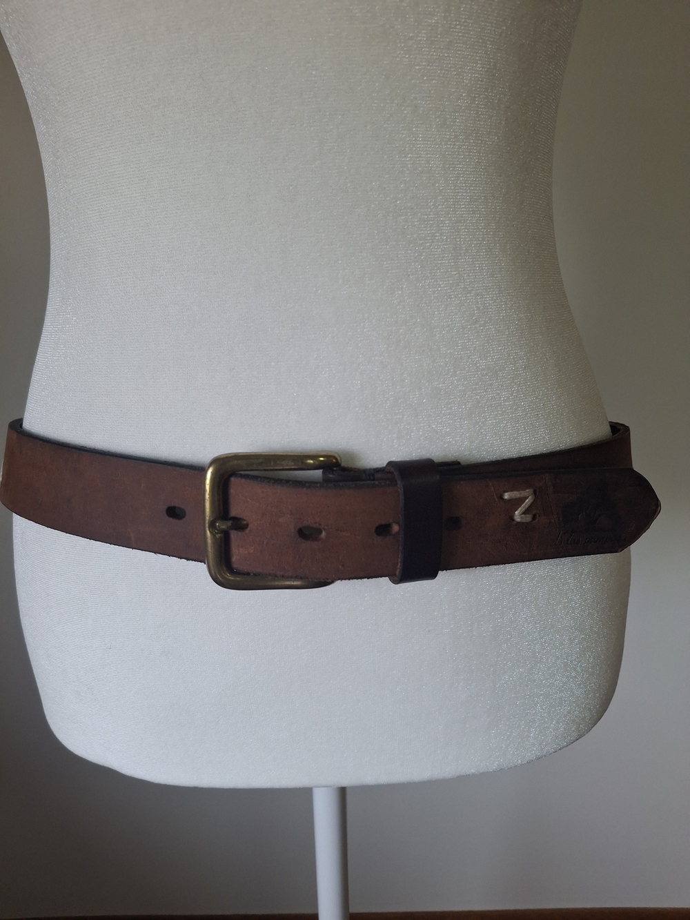 Women's Brown Leather Belt with Brass Buckle